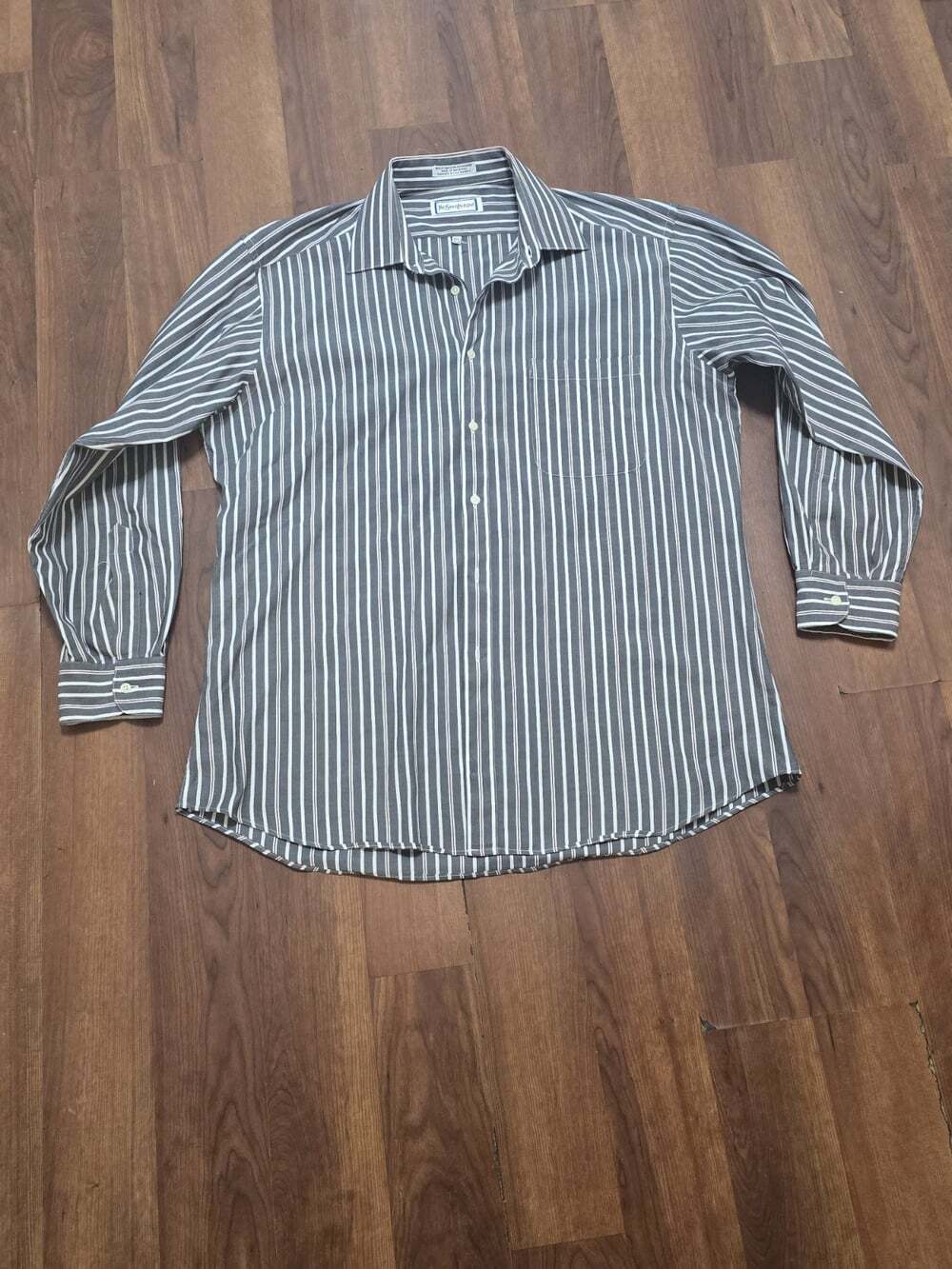 Vintage Yves Saint Laurent Striped Dress Shirt Mens 16.5 32/33 Gray White YSL 90